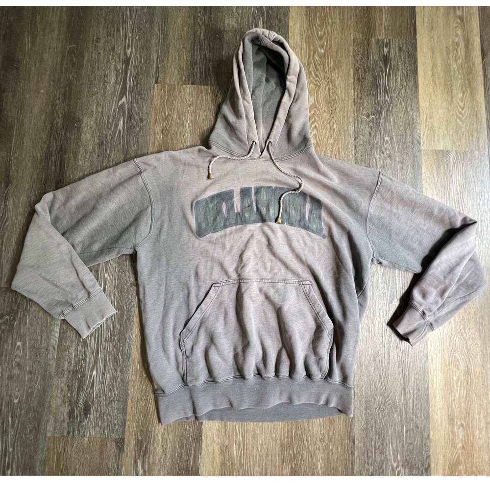 Oklahoma Hoodie‎ Mens XL Grey Faded Vintage Graphic Pullover